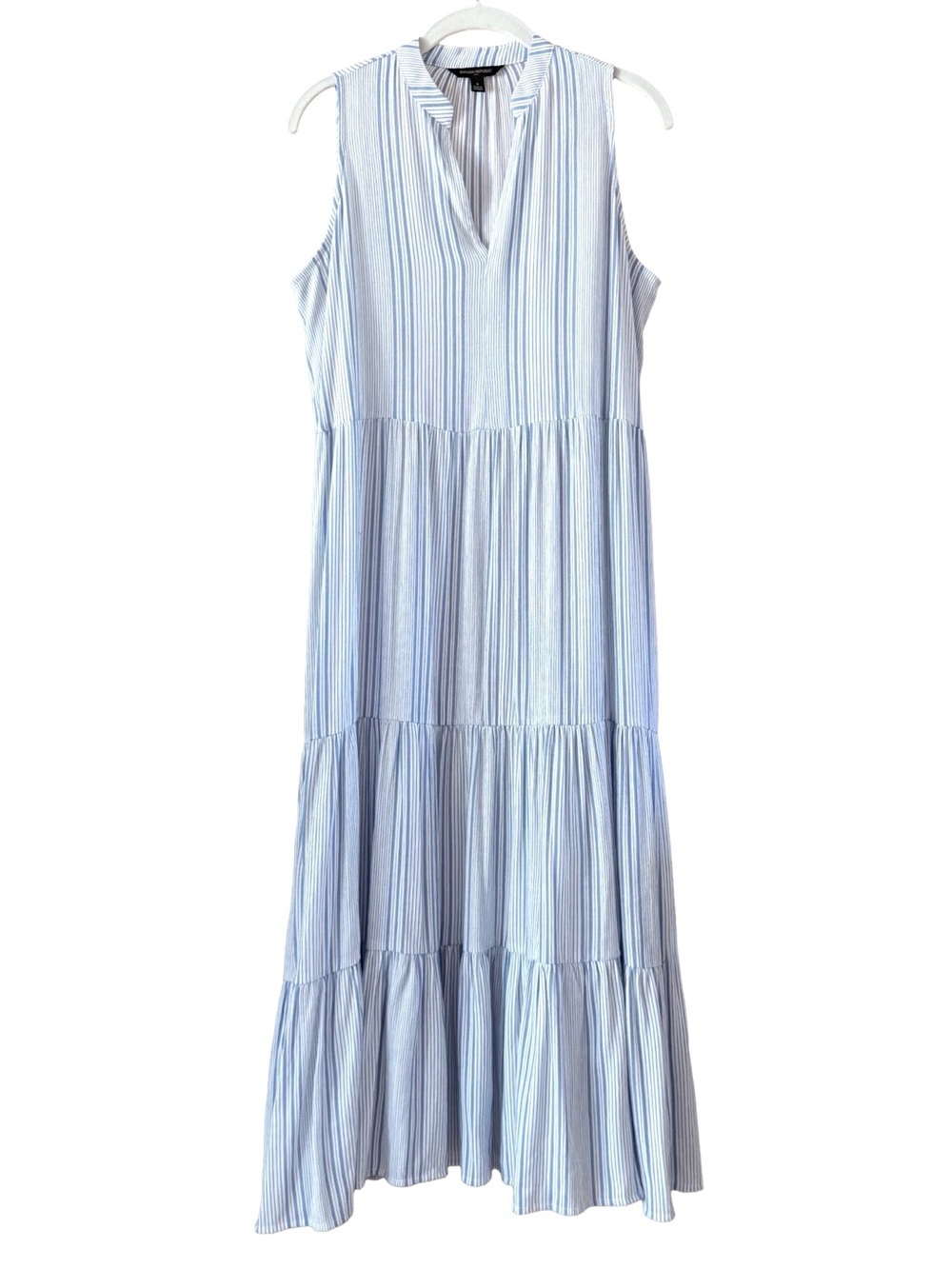Banana Republic Tiered Midi Dress Blue White Striped Gauze Sleeveless Women’s S